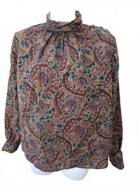 Vintage Écrin Sauvage Silk Paisley Blouse USA Sz 12